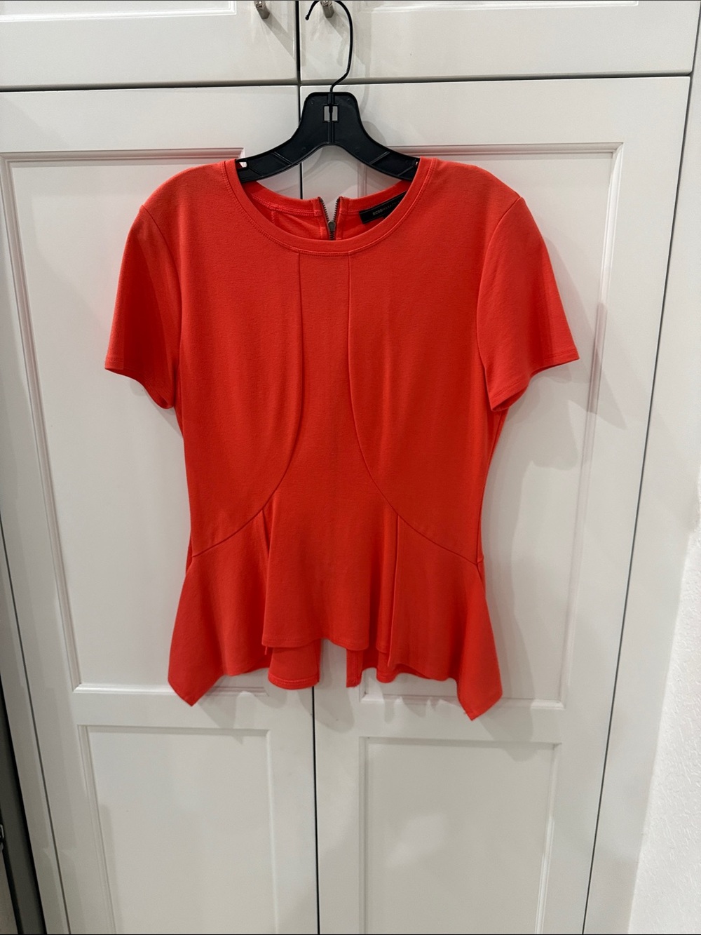 BCBGMaxAzria Coral Red Peplum Short-Sleeve Top
